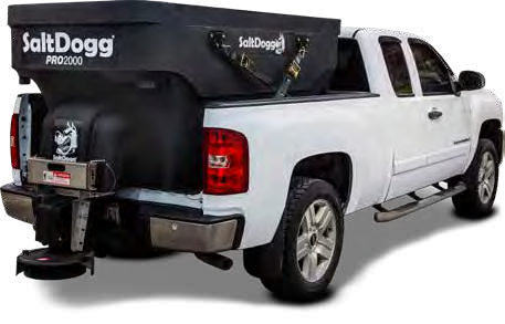 Buyers SaltDogg PRO2000 slide-in spreader mounted in a pickup truck